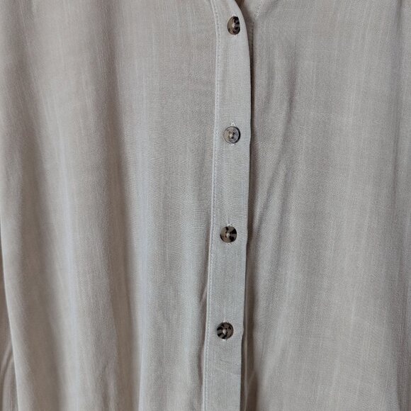 Stradivarius, Linen-like Oatmeal-beige Roll-up Sleeve Blouse, Size L - Picture 4 of 13